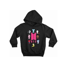 Bts Bt21 Özel Tasarım Kapüşonlu Unisex Sweatshirt Siyah