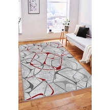 Kırmızı Geometrik Kaymaz Tabanlı Dekoratif Halı Lk004n11