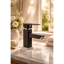 Viosa Mat Siyah Lavabo Bataryası Modern Kare Tasarım Banyo Musluğu Sıcak Soğuk Ayarlı Çift Su Girişli Viosa Mat Siyah Lavabo Bataryası Modern Kare Tasarım Banyo Musluğu Sıcak Soğuk Ayarlı Çift Su Girişli