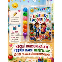 Okula Yeni Başlayan Öğrencilere Sınıfımıza Hoşgeldin Yazılı 10 Adet Hediye Seti 1. Sınıf- Sene Başı Hatırası Keçeli Kalem Tebrik Kartı Hediyeli