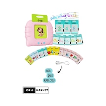 Pembe Renkli Ingilizce Sesli Flash Kart Seti Yırtılmaz Eğitim Kartları, Şeffaf Koruyucu Kılıflı