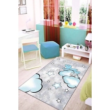 Mavi Kaymaz Tabanlı Yıkanabilir Ayıcıklı Çocuk Halısı Kd24n11
