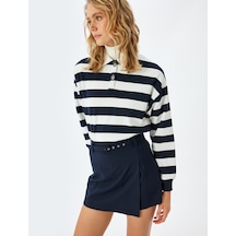Koton Polo Yaka Sweatshirt Üç İplik Şardonlu Düğmeli Uzun Kollu Rahat Kalıp Lacivert Çizgili 5wak30004pk