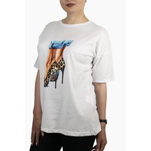 Kadın Ayakkabı Baskılı Penye T-shirt 21007b1 Beyaz