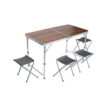 Uniqamping Çanta Tipi 4 Tabureli Katlanır Kamp Masa Seti - Ahşap Kahverengi