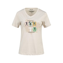 2as Alone Baskılı V Yaka Kadın T-shirt 403 Kum