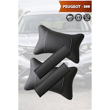 Peugeot 309 Uyumlu Deri Kemer Koruyucu Set Deri Yastık Siyah Lüks
