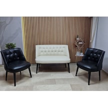 Azra Mobilya Deri Çay Seti Koltuk Takımı - Bekleme Salonu - Cafe Mobilya - Ofis Mobilya - Balkon Mobilya Krem-siyah