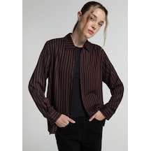 Colin's Colins Fashion Fit Shirt Neck Çizgili Kadın Kahverengi Uzun Kol Gömlek Cl1082001 Q1.v2 Brw