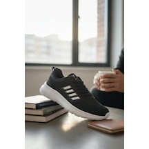 Enoch Unisex Hafif Tabanlı Bağcıklı Yürüyüş Ve Koşu Ayakkabısı Günlük Sneaker Siyah - Beyaz