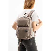 Sanmorris Unisex Suya Dayanıklı Paraşüt Kumaş 5 Bölmeli Laptop Bölmeli Seyahat Ve Okul Çantası Sı-6032 Bej - Kum