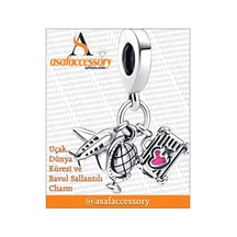 Seyehat Uçak Bavul Charm Gümüş Kaplama Asafaccessory
