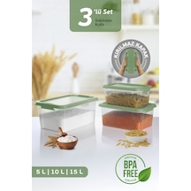 3'lü Organizer Box 5-10-15l Saklama Kabı - Çok Amaçlı Düzenleyici Kilit Kapak Derin Saklama Kutusu Yeşil