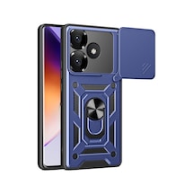 Xiaomi Poco F6 Kılıf Sürgülü Kamera Koruyucu Manyetik Standlı Tank Koruma Celikaksesuar Mavi
