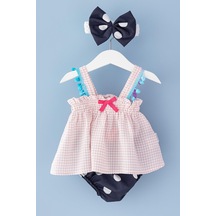 Kız Bebek Elbise Puantiye Bandanalı Üçlü Elbise Seti 001