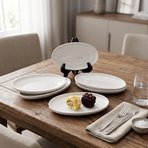 6&apos Lı Porselen Küçük Boy Oval Tabak Seti - Minimalist Beyaz Sunum Tabağı Kahvaltılık Mezelik Ve Sosluk Servis Takımı 16 X 9,7 X 2,2 Cm Açık Gri