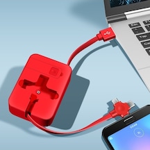 Rogfer 5-ın-1 Teleskopik Çok Fonksiyonlu Şarj Kablosu Telefon Braketi Fonksiyonu Makyaj Aynası İle Kırmızı
