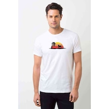 Silhouette Labrador Retriever On Sunset Beach Erkek Beyaz Tshirt