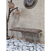 Zafir Metal Krom Tel Ayaklı 100 Cm Puf Bench - Puf - Bench - Oturak - Mutfak Oturağı - Antre Oturağı Kahverengi