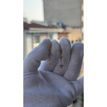 Kadın Gold Renk Üçgen Kesim Pembe Zirkon Taşlı Sallantılı Küpe Gold