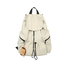 Novahub Pliseli Bağcıklı Sırt Çantası Kadın Hafif Sırt Çantası Erkek Seyahat Sırt Çantası Beyaz Beyaz