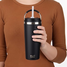 660 Ml Pipetli Paslanmaz Çelik Termos Kupa - 4 Renk Seçeneği Krem, Yeşil, Siyah, Mavi - Büyük Boy Venti Sıcak Ve Soğuk Tutan Mug Siyah Çok Renkli