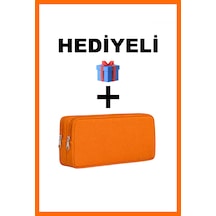 Kalem Kutusu Çift Gözlü Kalemlik Hediyeli Turuncu