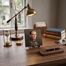 Atatürk Masaüstü Ahşap Tablo - Kabartmalı Baskı Şık Hediyelik 16x16 Cm No 2 3 Parça