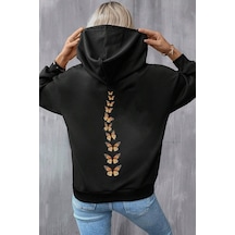 Uyguntarz Unisex Oversize Sırt Kral Kelebek Baskılı Sweatshirt siyah