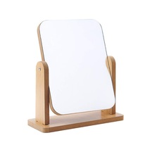 13x18 Cm Ahşaptan 360 Derece Dönebilen Masaüstü Standlı Ayarlanabilir Makyaj Aynası Masaüstü Ahşap Ayna Açık Bej