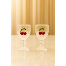 2 Li Kristal Cam Kahve Yanı Su Bardağı Kiraz Bardak Kirazlı 75ml