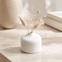 Mini Beyaz Dekoratif Vazo, 7 Cm, Mat Dokulu Minimalist Masa Üstü Vazo, Kuru Çiçek Ve Pampas İçin, İskandinav Japa Diğer