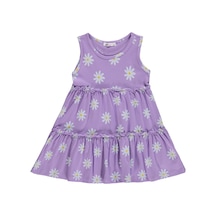 Civil Girls Papatya Desenli 2-5 Yaş Elbise - Lila