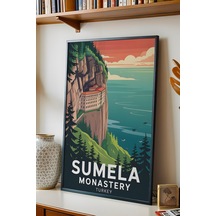 Sümela Manastırı Tablo - Retro Travel Poster - Trabzon Şehir Serisi Duvar Dekoru - Çerçeveli Poster Siyah