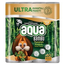 Aqua Bambu Tuvalet Kağıdı, 3 Katlı, 40 Rulo, %100 Selüloz Bambu Özlü Yumuşak Ve Dayanıklı