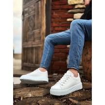 Ba0505 Çengel Bağcıklı Beyaz Renk Yüksek Tabanlı Günlük Ayakkabı Beyaz
