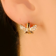 Lekka Design Kadın Kararmaz Çelik Lüks Zirkon Taşlı Yusufçuk Küpe Altın