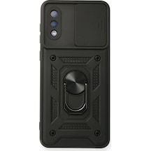 Samsung Uyumlu Galaxy A02 Kılıf Pars Lens Yüzüklü Silikon Siyah/