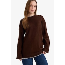 Defacto Regular Fit Bisiklet Yaka Triko Kazak Tunik G6342ax25wnbn142 Kahve-bn142