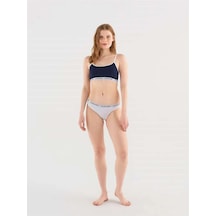 Kadın Beyaz & Lacivert Puantiyeli Likralı Pamuklu Büstiyer Slip Set Lacivert