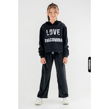 Xo Kids Kadife Pantolonlu Önü Kısa Arkası Uzun Sweatshirtli Kız Çocuk Pijama Takımı 8-12 Yaş 7402