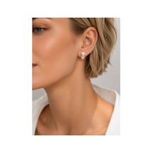 İnci Detaylı Kalp Kesim Kristal Taşlı Gold Renk Kadın Küpe Altın - 899967259 Altın