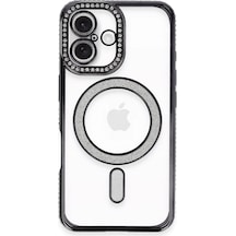 Muratech Newface Apple Uyumlu iPhone 16 Plus Kılıf Joke Simli Magneticsafe Kılıf - Siyah