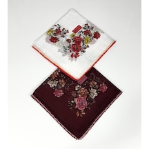 Eripek 2'li Paket Oyalı % 100 Pamuk Tülbent 6805 Beyaz-bordo