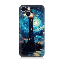 Apple Uyumlu iPhone 13 Ay Işığında Yalnız Deniz Feneri Desenli Silikon Kılıf