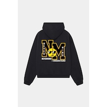 Unisex Kapüşonlu Sweatshirt - Nm Baskılı Oversize Hoodie Siyah