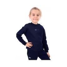 Toontoy Kız Çocuk Relax Fit Bisiklet Yaka Hafif Düşük Omuz Nakış Baskılı Sweatshirt - 3 İplik Şardonlu Lacivert