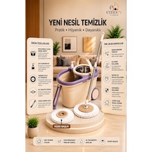 Tekerlekli Ve Çekme Kollu Döner Başlıklı Mop Seti - Paslanmaz Çelik Sepetli, Sıvı Sabunluklu & Su Tahliye Tapalı Temizlik Kovası