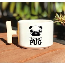 I Love My Pug Aslan Silüet Baskılı Beyaz T Kulp Kupa Bardak