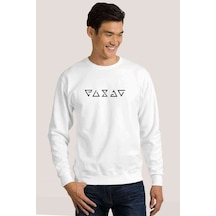 The Witcher Signs Yatay Baskılı Beyaz Erkek Örme Sweatshirt